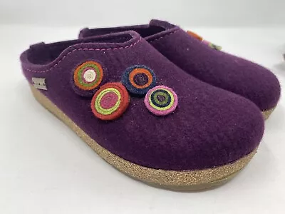 HAFLINGER Grizzly Faible Purple Pink Dot Arch Support Wool Slipper EU 37 6 6.5 • $44.90