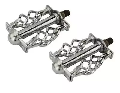 Vintage Lowrider Bicycle Twisted Steel Pedals W/ Cage Classic C-514 1/2 In Chrom • $48.99
