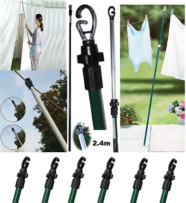 Heavy Duty Telescopic Washing Line Extending Clothes Line Prop Pole Support 2.4M • £11.95