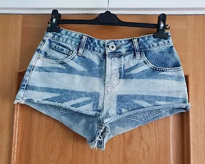 River Island Union Jack Flag Denim Shorts UK 10 EUR 36 • £42