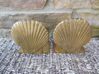 Vintage Clam Shell Bookends Solid Brass Mid Century Nautical 6” Tall • $14.95