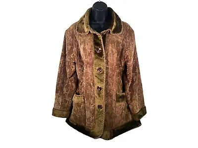 Vtg Milly Jeans Faux Suede Embellished Sherpa Coat Womens Sz L Brown • $49.95