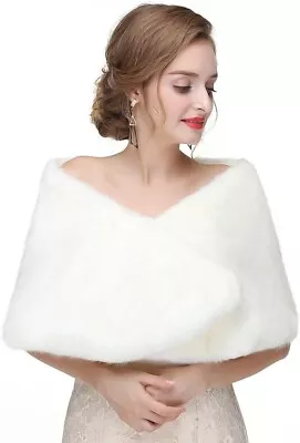 NEW ~ CanB Bride/Wedding Faux Fur Shawl/Wrap/Cape/Stole ~ White ~ Sz: One Size • $19.99