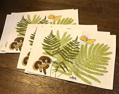 6 Vintage New Old Stock Vera Neumann Placemats Butterfly Ferns Mushrooms Cotton • $75