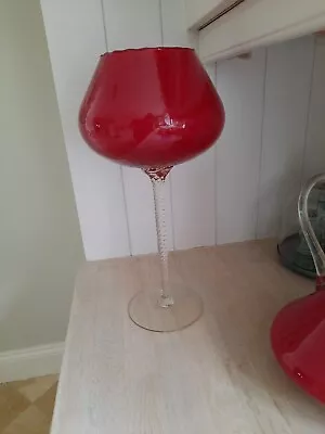 1960s Massive Red-glass Goblet Snifter Vase 15.5  Tall Statement Piece Bar • £19.99