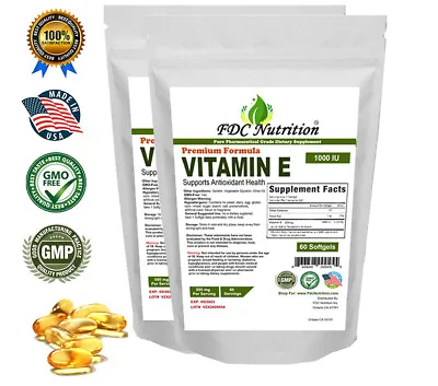 FDC Nutrition Vitamin E-1000 IU - 120 Softgels- 500mg • $16.85