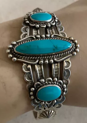 Vintage Navajo Sterling Silver Turquoise Bracelet 6.5” • $150