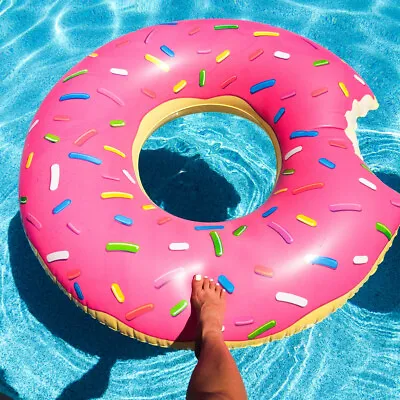 Large Inflatable Donut Swim Ring Tube Pool Float Lounger Beach Swimming Toy Lilo • £5.29