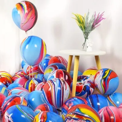12  Marble Balloons Mix Agate Tie Dye Balons Birthday Baby Shower Party Decor • £1.69