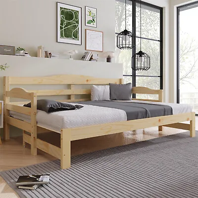 Daybed Wooden Single / King Guest Bed Trundle Bed Sofa Bed Frame Solid Pine Wood • £174.99