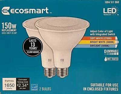 2 EcoSmart 150-Watt PAR38 Adjustable White LED Flood Lights - 1650 Lumens • $19.99
