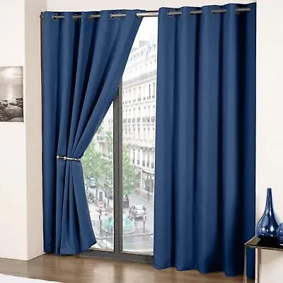 Cali Blackout Eyelet Curtains Plain Thermal Ready Made Ring Top Curtain Pairs • £19