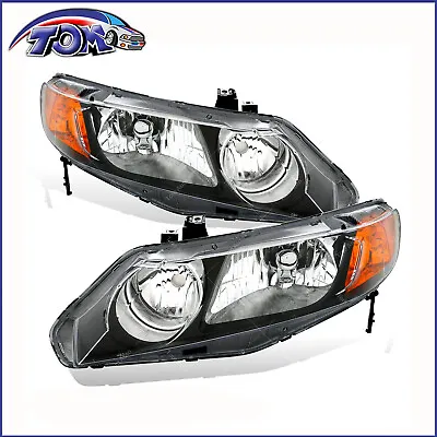 Replacement Headlight Pair For 2006-2011 Honda Civic 4 Dr Sedan Black Housing • $46.99