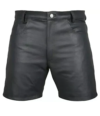 MensCow Leather Shorts Black Casual 5 Pockets Short Zipper Fly Real Leather • $67.16
