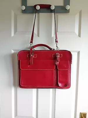 Italian Style Red Leather Laptop Briefcase Panniers • £20