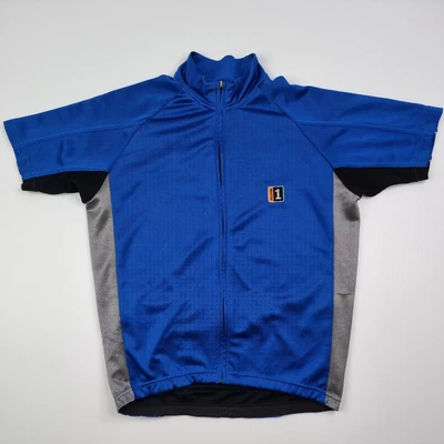 $3.34 • Buy Peloton 1 Mens Size S Road Cycling Jersey Blue Black Stretch Back Pockets
