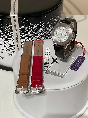 New MAUBOUSSIN 18K GOLD Automatic Watch Crocodile Leather Black Red Tan Strap  • $3987.85