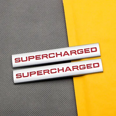 2Pcs Silver & Red Metal Supercharged Emblem Car Turbo Engine Badge V6 V8 Sticker • $16.94