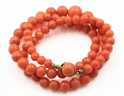 Antique 19th Century 1880's Mediterranean Coral Graduated Bead Necklace • $229