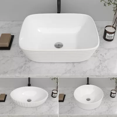 Multi White Bathroom Vanity WashBasin Sink Countertop Ceramic Washing Bowl Waste • £39.95