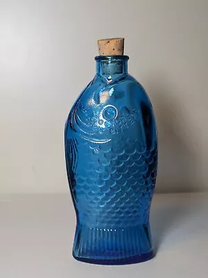 Vintage Wheaton Blue Glass Fish Bottle Dr. Fisch's Bitters (Rare Large 7.5 ) • $42