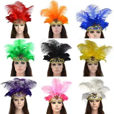 Kids Adults Hair Band Halloween Carnival Feather Headdress Hair Accessories • £10.79
