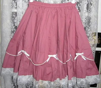 Kate Schorer Square Dance Skirt Size M Mauve Lace Trim Bows Ric Rac Usa New • $25