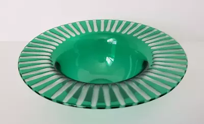 Art Glass Green Bowl Etched Rim Signed Simon Moore Premier Glass Artist UK 6.25” • $50