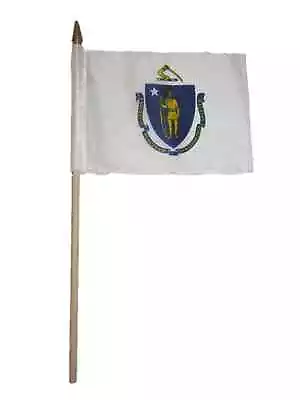 Wholesale Lot Of 3 6x9 6 X9  State Of Massachusetts Stick Flag Wood Staff • $7.88
