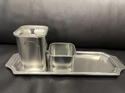 Desk Table Top Bench Bathroom Kitchen Home Organiser Canister Tray Tin Silver • $8.50