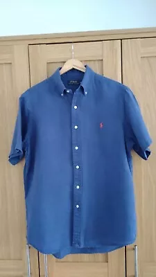 Mens Ralph Lauren Linen Shirt Short Sleeve Blue - Size Medium • £27.99