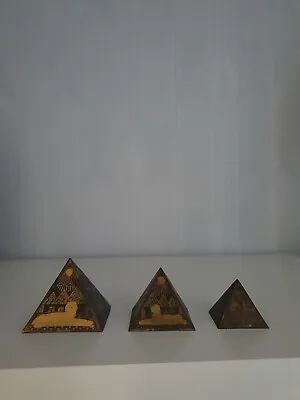Egyptian Pyramids 3 Hieroglyphics  Engraved Gold Look Metal Paperweights  • £8