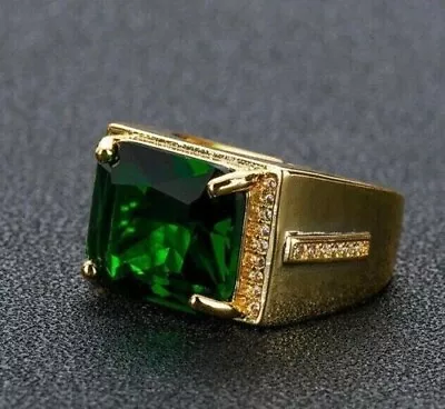 3Ct Emerald Lab Created Green Emerald Men's Wedding Ring 14K Yellow Gold Plated • $103.19