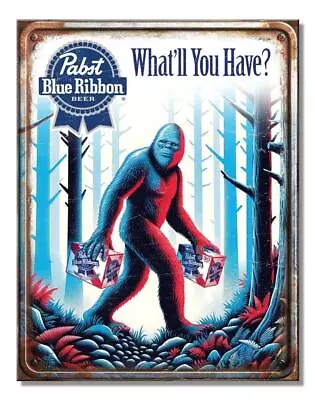 Pabst Blue Ribbon PBR Bigfoot Sasquatch Tin Metal Bar Beer Sign Made In The USA • $19.95