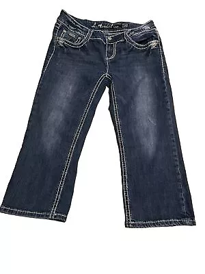 L.A.IDOL Dark Wash Brown Thick Stitch Cropped Capri Jeans Size 13 • $12.99
