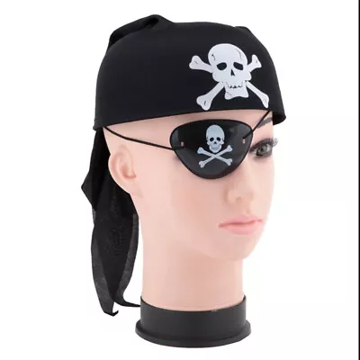  Pirate Costume Cap Black Bandana With Skull Print Halloween Photo Booth • £7.78