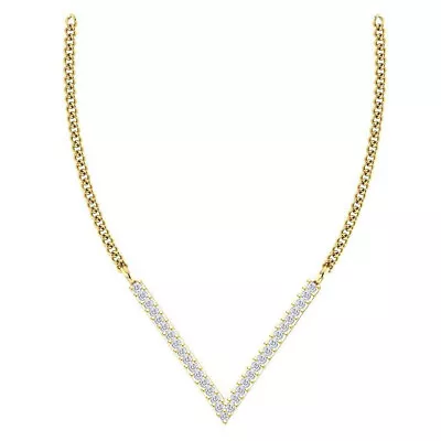 1/3 Ctw Round V Shape Real Diamond Pendant Necklace Solid 10k Yellow Gold • $1060.89