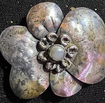 Vintage Rare Mary Gage Sterling Skilver Lily Pad Brooch With Stone Free Shipping • $375