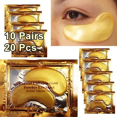 10 Pair Crystal Collagen 24K Gold Under Eye Anti Aging Wrinkle Gel Pad Face Mask • £3.79