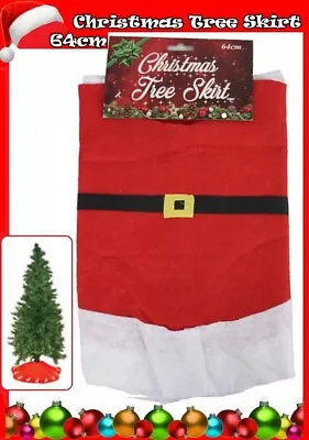 Red Felt 64cm CHRISTMAS TREE SKIRT With Santa Belt Decoration ~ Stand Base Cover • $4.95