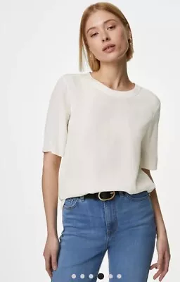 M&S Autograph Pure Silk Relaxed Ivory Cream Top T Shirt - Size 12 Worn Once • £32