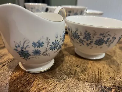 Colclough Braganza Milk Jug & Sugar Bowl Bone China Blue Floral • £12