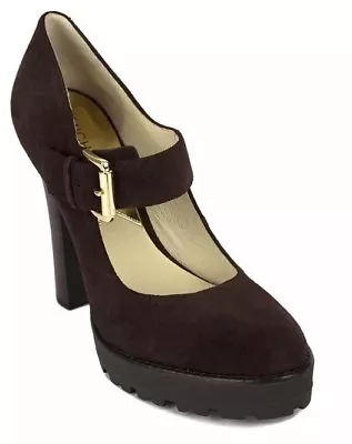 Women MK Michael Kors Flynn Mary Jane Heel/platform Shoes Suede Coffee Brown • $49.99