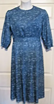 Mennonite Cape Dress 44 Bust /42  Waist Handmade Modest Blue Floral Zip Front • £33.77