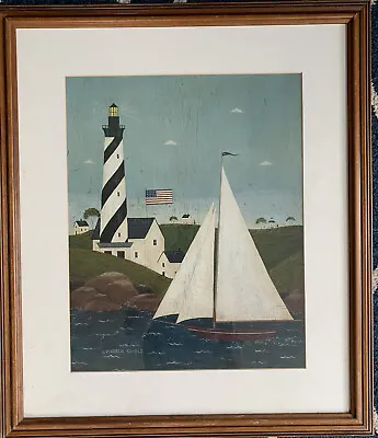 Warren Kimble Folk Art Nautical Ocean Sailing Ship Boat Lighthouse Framed • $150