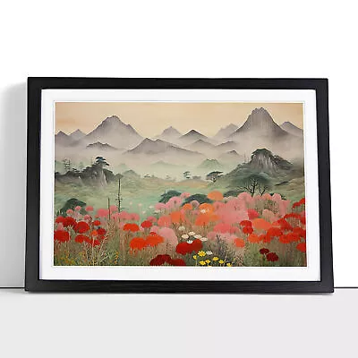 Japanese Mountains Colour Field Framed Wall Art Poster Canvas Print Picture • £14.95