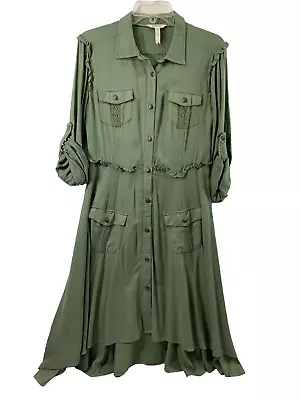 Matilda Jane Dress Womens Medium Green Roll Tab / Long Sleeve Button Down Ruffle • $17.50