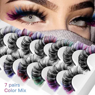 7pairs 3D Mink Colorful False Eyelashes Cross Long Natural Fake Eyelashes Mak ❀ • $1.58