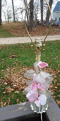  Vintage Murano Singer Venetian Lamp LARGE Slag Glass Flowers Pink 1940's  • $91.04