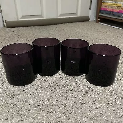 Set Of 4 Purple Hand Blown Seed Glass 8 Oz. Tumblers Excellent Condition • $45